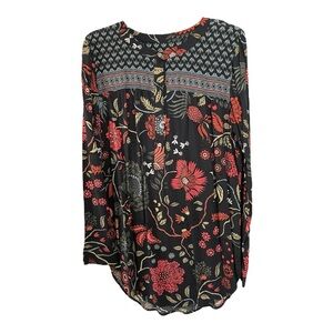 Floral Black and Red Women's Top